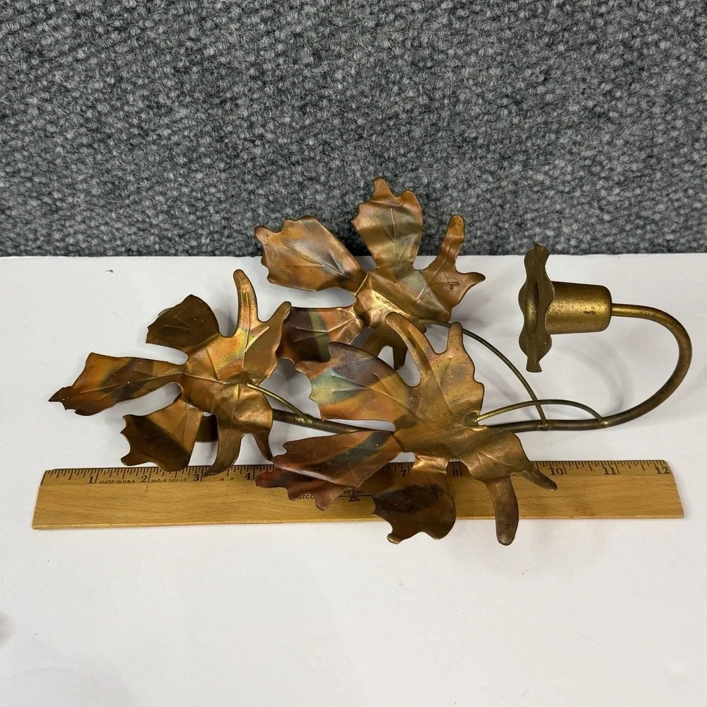 VINTAGE BRASS COPPER MAPLE LEAF SCONCE CANDLE HOLDER MCM